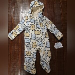 Cozy Elephant‎ Print Hooded Baby Onesie Little Beginnings Baby 6/9 Months Pram